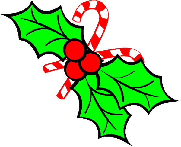 The image shows a Christmas wreath with holly leaves on it, adorned by red berries at its center; above this is an illustration of mistletoe hanging from what appears to be a branch.