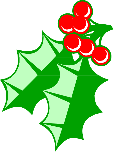 The image shows a graphic of holly with red berries on top right corner against white background.