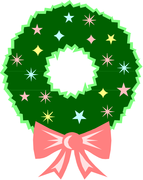 The image shows a Christmas wreath with stars on it hanging from what appears to be an unseen surface above which there is text that reads "Merry Christmas."