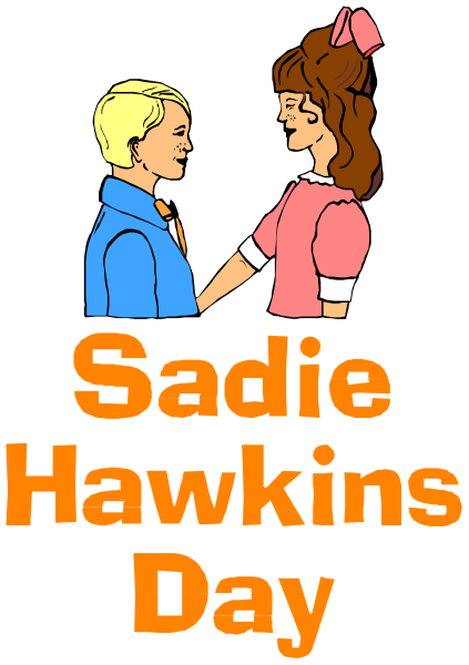 The image features a black background with two cartoon characters on it: an adult male character standing to the left of another female character who is slightly taller than him; both have brown hair and appear surprised as if reacting to something off-camera, possibly related to "Sade's Day."
