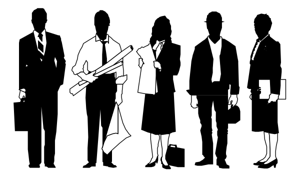 The black and white photo shows a group of five individuals standing together with their backs to each other; all appear to be wearing ties and holding instruments such as guitars and microphones.
