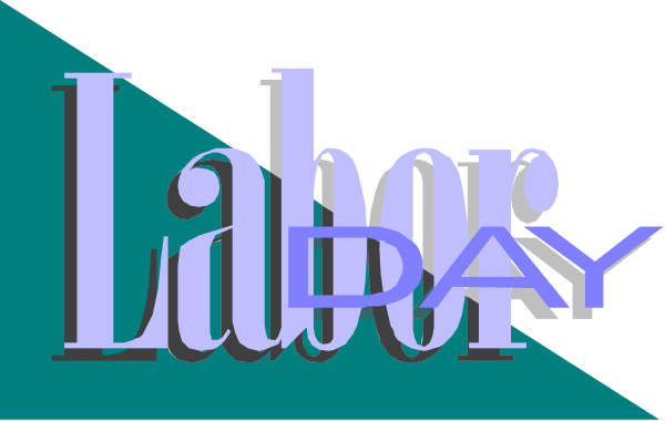 The image shows a logo with text that reads "Labor Day" at the top right corner of an oval shape in blue against a white background. Below this is another line of text reading "LABOR DAY," which appears to be stylized and possibly digitally altered, giving it a pixelated effect. The word "DAY" on both lines has been replaced with images that seem like they are from the game Tetris; specifically, there's an image resembling two blocks of different colors connected by what looks like a line or bar in between them.