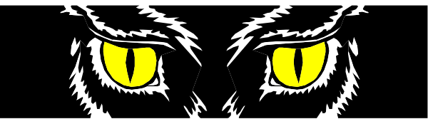 The image shows a close up of an animal's face with yellow eyes peeking out from behind what appears to be black fur on either side; it is set against a gray background that has been partially obscured by this creature, creating a sense of mystery or intrigue about its identity and nature.