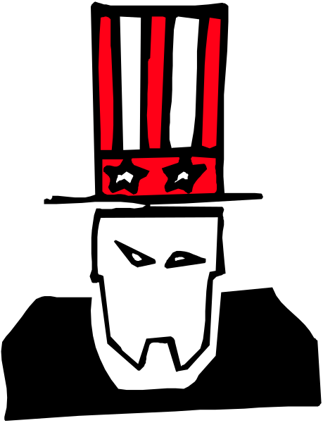 The image shows a black and white illustration of an American flag with stars on top, placed inside what appears to be chef's hat.