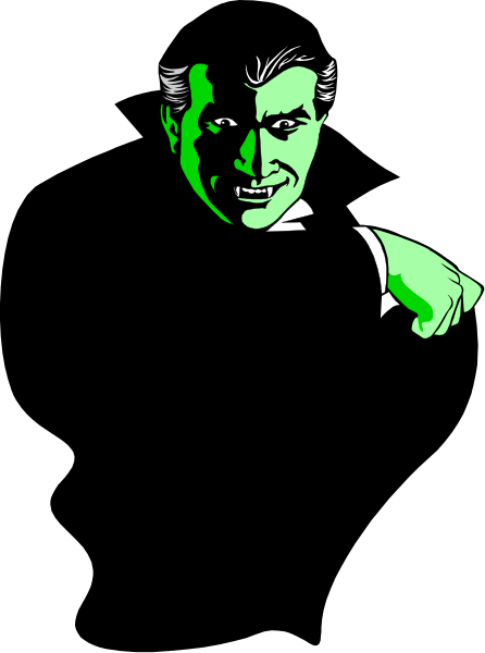 The image shows a black silhouette of a man with white hair against an orange background on his right side; he is pointing to something off-frame while looking directly at it.