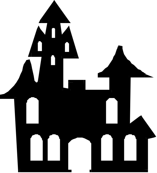 The black and white silhouette of a castle with multiple towers against an empty background.