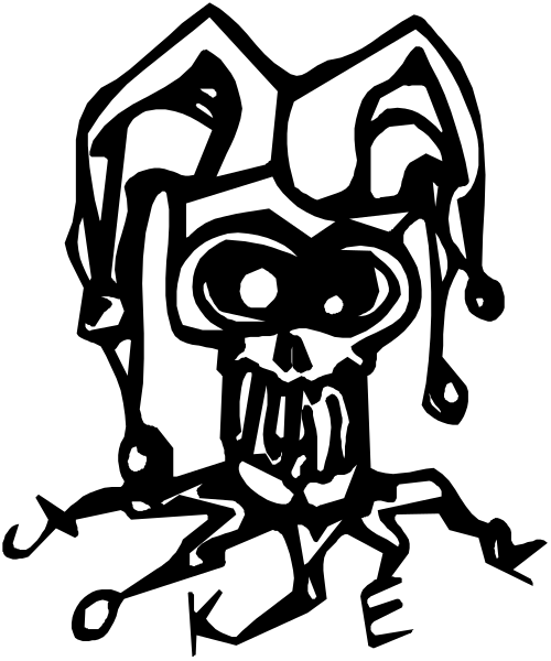 The black and white illustration features a stylized skull with large eye sockets wearing what appears to be an animal mask over its face.