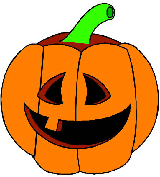 The image shows a cartoon pumpkin with carved features resembling eyes and mouth to represent a jack-o'lantern commonly associated with Halloween decorations.