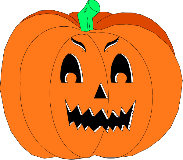 The image shows two jack o'lanterns with carved faces against a black background; there is no text present on this clip-art illustration of Halloween decorations.