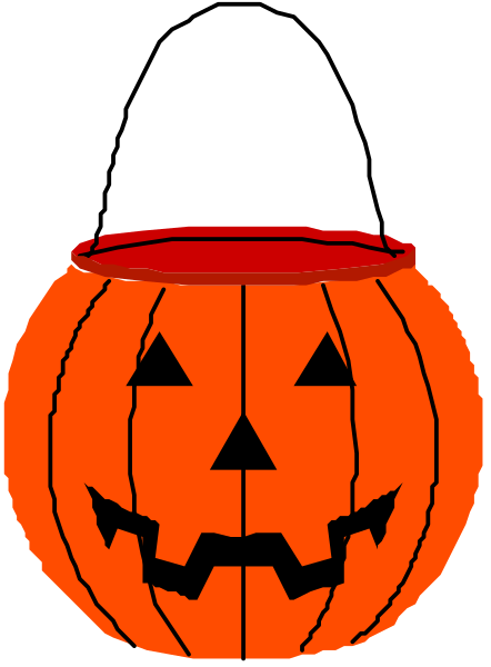 The image shows a Halloween pumpkin with carved features resembling eyes, nose, mouth, and teeth against an orange background that suggests it is lit up from within.