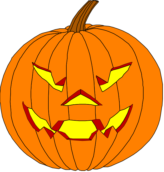 The image shows two Halloween pumpkins with carved faces; on the left side of the frame is a regular orange jack-o'-lantern face, while on the right side there is an animated version that has been edited to look like it was drawn by a child or made into a cartoon.