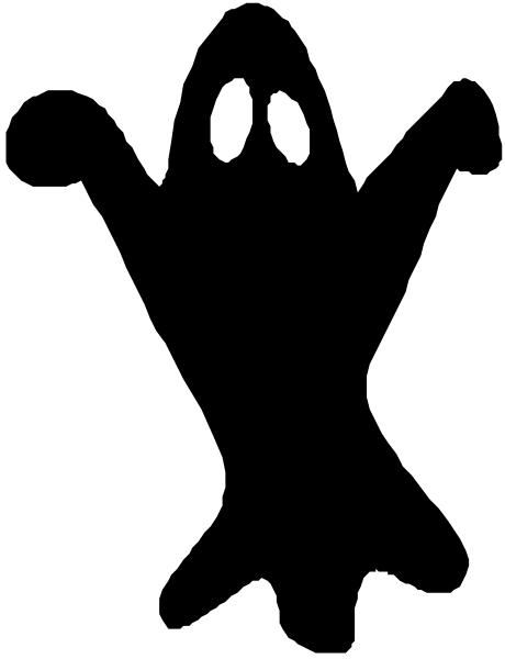 The image shows a black silhouette of an animal with two eyes on its face against a gray background that has stripes in shades of darker to lighter grey from left to right.
