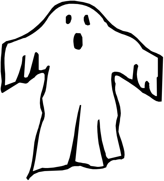 The black and white silhouette of a ghost with its mouth open against an orange background.