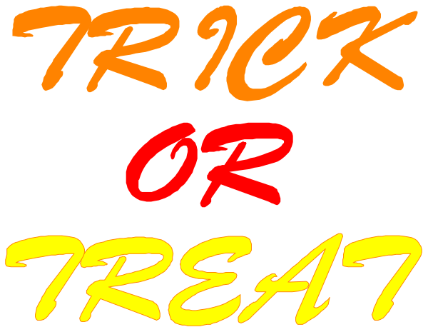 The image shows a graphic with text that reads "TRICK OR TREAT" overlaid on it.