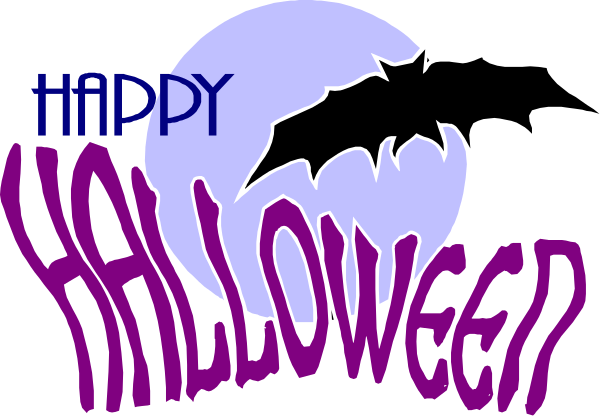 The image features a Halloween greeting with text that reads "Happy Halloween" at top left corner of purple background inside an oval shape resembling a moon. Below this is a graphic representation of bats flying around what appears to be a full-moon silhouette, and the word "halloween?" in stylized font below it with two question marks. The overall style suggests that it's meant for celebrating Halloween festivities.