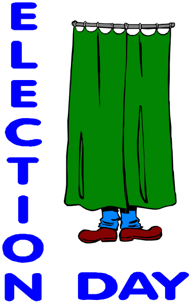 The image shows a cartoon of an election day sign with text that reads "Election Day" on it.