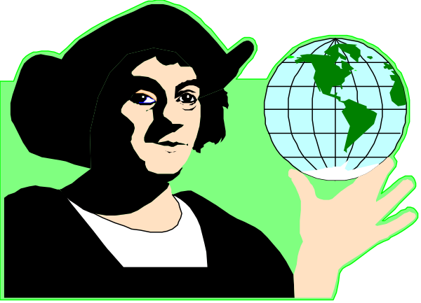 The image shows a black and white comic strip featuring two characters: on the left is an animated character holding up a globe with one hand while pointing to it with another; this figure appears to be male due to facial features, wearing what seems like historical attire including a hat that resembles those from colonial times. On the right side of the image stands a female cartoon character who has her arms outstretched as if presenting or explaining something related to space exploration and science fiction themes; she is also dressed in period clothing with an apron, suggesting a scientist's attire. The