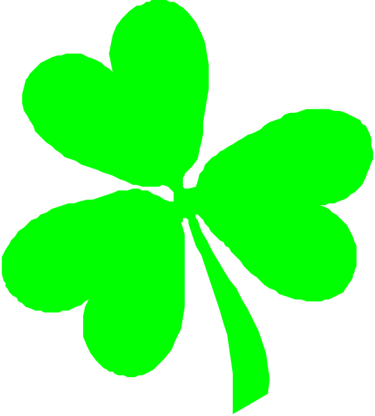 The image shows a stylized graphic of four green clovers on top of each other with shamrocks' leaves forming an outline around them against a black background.