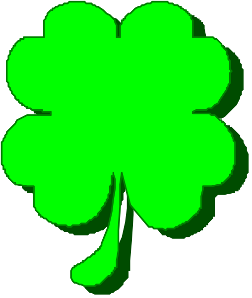 The image shows a four leaf clover with green leaves on it against a black background.