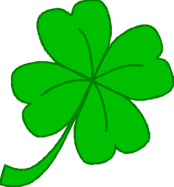 The image shows a four leaf clover with green leaves on top of it against a white background to its left side.