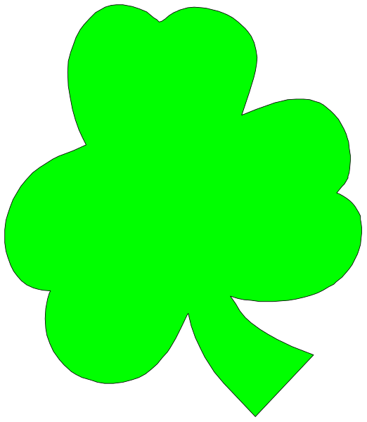 The image shows a four leaf clover with green leaves against a black background on top of which there is an overlaid white ribbon design in the lower right corner.