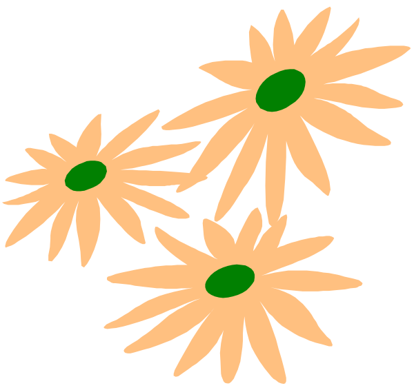 The image shows a collection of six flower illustrations with green centers against a black background.