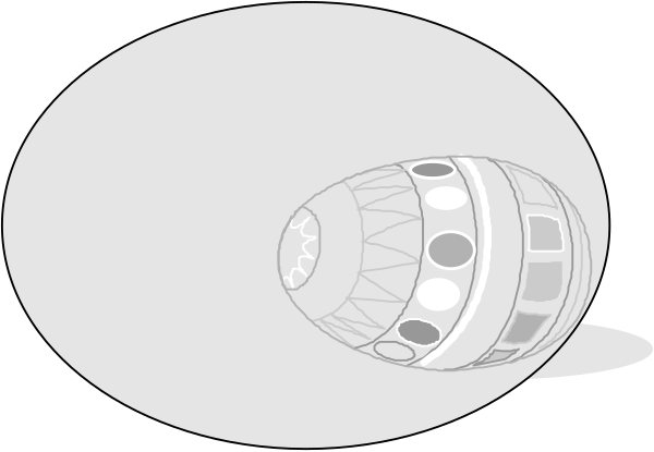 The black and white cartoon shows a large egg with an airplane inside it flying over another smaller egg that is also containing an aircraft within itself.