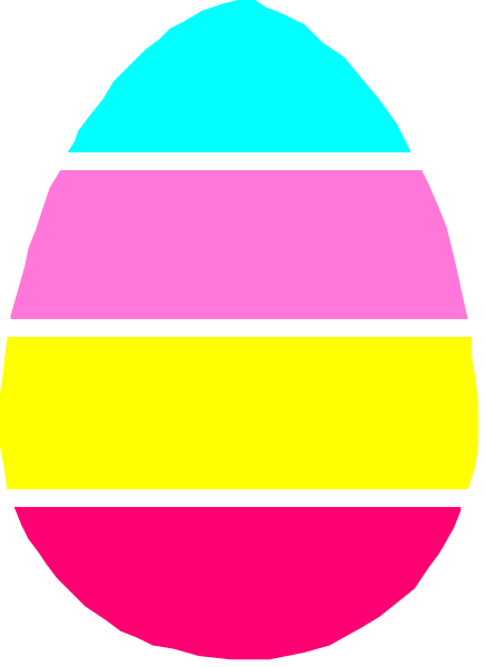 The image shows a colorful Easter egg with stripes of pink, blue, yellow, green, red, orange, purple, black, white, gray, brown, tan, cream cheese, mustard, ketchup and relish on it.