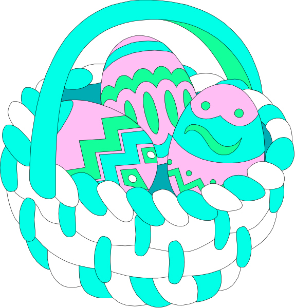 The first frame shows a basket with colorful Easter eggs inside it; the second frame displays an empty basket without any visible contents.