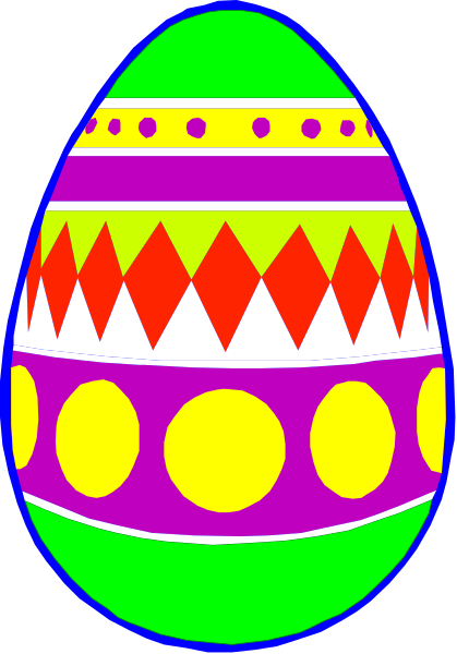 The image shows a colorful Easter egg with patterns on it against a gray background.