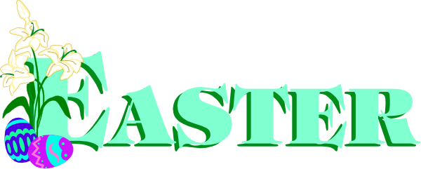 The image shows a graphic with text that reads "Easter" at top right corner of an Easter egg-shaped border in green coloring against white background; within this frame is another smaller rectangle containing three flowers, two on left and one on right side, all depicted as simple line drawings without shading or detail.