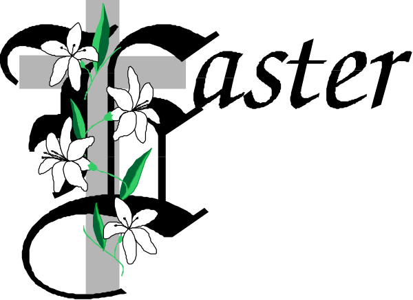 The image shows a black cross with white flowers on either side of it against a gray background.