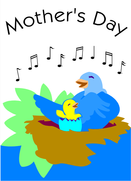The image shows a cartoon of two birds sitting on an egg with leaves around it; there is no text present within this small clip-art illustration.