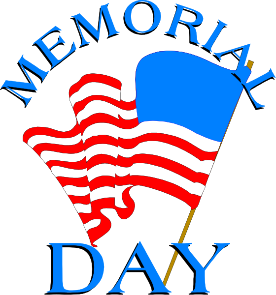 The image features a graphic design with text that reads "MEMORIAL DAY" at top left corner on blue background inside an American flag border. Below this is another line of smaller white font reading "Memorial Day." To its right, there's a small illustration depicting the United States Flag in red and white colors against black backdrop with two stars visible above it. The overall style appears to be digital art or graphic design intended for promotional purposes related to Memorial Day celebrations.