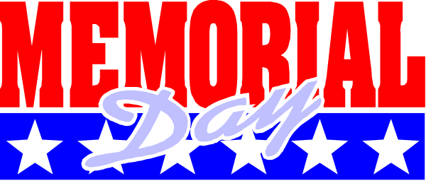 The image shows a graphic with text that reads "MEMORIAL DAY" at top of an American flag design on what appears to be a banner-like background.
