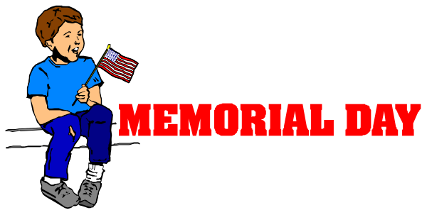The image features a cartoon of an American flag with text that reads "MEMORIAL DAY" below it on top right corner.