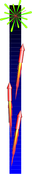 The image shows a sequence of four fireworks with trails against a dark background; there is no text present.