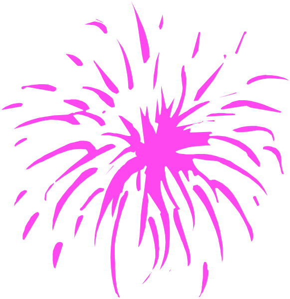The image shows two separate pictures of fireworks with a black background; on the left is an explosion of pink sparkles from one large purple burst at nighttime, while on the right side there's another smaller and less dense display in daylight against a clear sky.