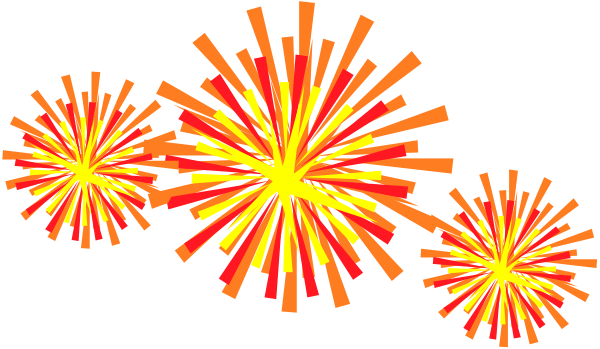The image shows a sequence of fireworks with varying sizes against a dark background.