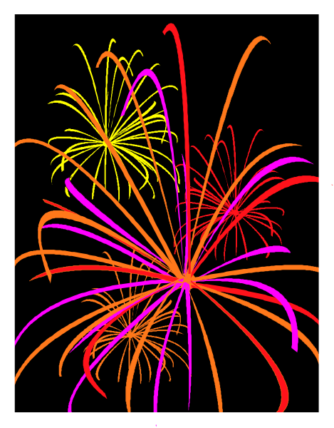 The image shows a black background with colorful fireworks exploding above it; there is no text present on this clip-art photo.