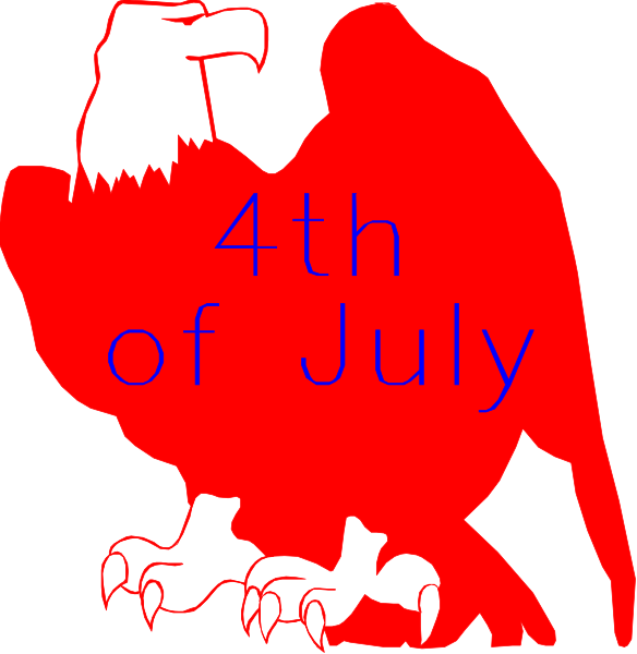 The image shows a red eagle with wings spread out on top of an American flag background, which is set against two black squares; one has text that reads "4th of July" in white letters while the other contains three smaller images: 1) A bald eagle flying over water and mountains. 2) An image showing a red bird with wings spread out on top of an American flag background, which is set against two black squares; one has text that reads "4th of July" in white letters while the other contains three smaller images: 1) A bald