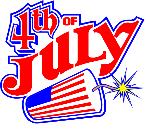 The image features a graphic design with text that reads "4th of July" prominently displayed at the top center in large red letters on an American flag background. Below this is another line of smaller white lettering spelling out "July 1st." To the right, there's a stylized illustration resembling fireworks with blue and yellow colors against a darker backdrop that suggests nighttime or darkness. The design has a patriotic theme associated with Independence Day celebrations in America. There is no depiction of people, animals, actions, or