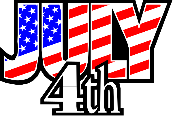 The image features a graphic design with text that reads "JULY 4TH" prominently displayed at top in large white letters on an American flag background. Below this is another line of smaller red, white and blue lettering spelling out "INDEPENDENCE DAY." To the right side of these texts are two crossed axes with a black handle between them forming what appears to be a stylized representation of fireworks or explosions in shades of gray. The overall style is patriotic and celebratory, commonly associated with Independence Day festivities.