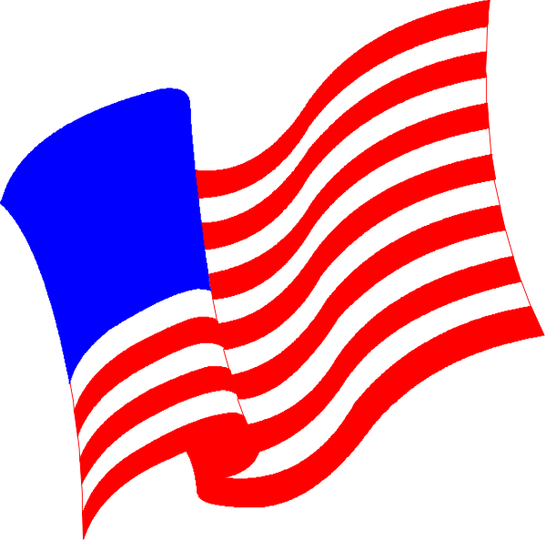 The image shows a graphic of an American flag with red stripes on top and bottom edges against blue background representing stars.