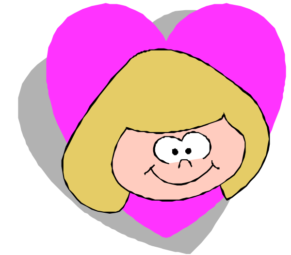 The image features a cartoon of an older woman with blonde hair wearing glasses inside what appears to be a heart shape on top of her head.