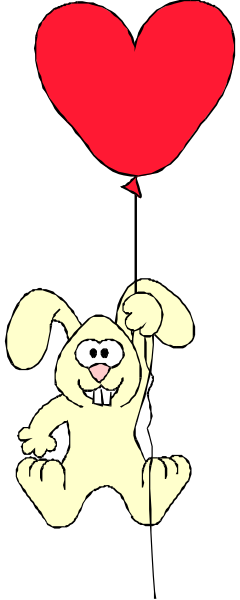 The image shows a cartoon bunny holding up an oversized red heart with its paws while standing on top of what appears to be a black surface against a white background.