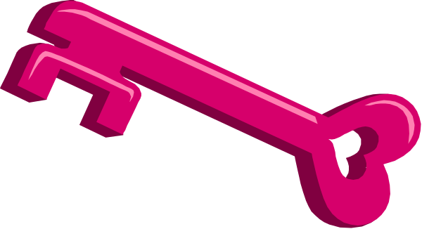 The image shows two pink keys with a keyhole between them against a plain background.