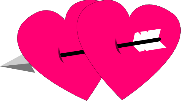 The image shows a pink heart with two crossed swords through it on top of what appears to be an American flag background.