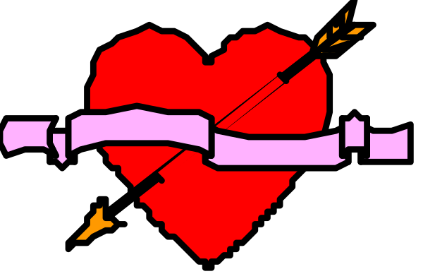 The image shows a pixelated heart with an arrow through it on top of what appears to be a black background.