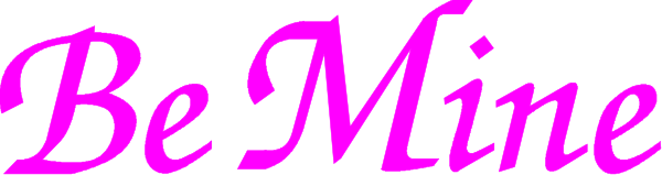 The image shows a pink text that reads "Be Mine" on top of an abstract background with no other discernible elements present in this small clip-art format.